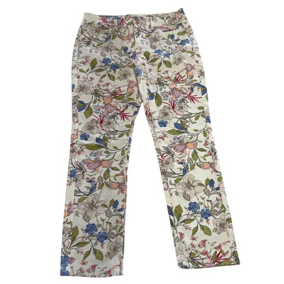 J.Jill Jeans Womens 2 Petite White Floral Denim Slim Ankle Authentic Fit‎ Cotton - Picture 1 of 9